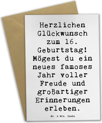 Produktbild von Mr. & Mrs. Panda Grußkarte Spruch 16. Geburtstag - Weiß - Geschenk, einladungskarten, individuell, Glückwunsch, Happy Birthday, Freude, Glück, hochzeitskarten, Alter