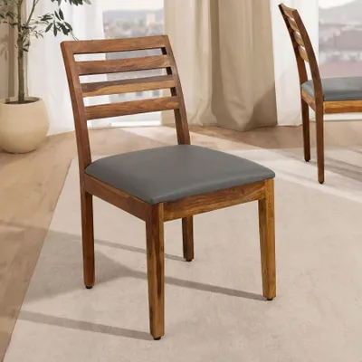 Produktbild von riess-ambiente Stuhl MAKASSAR braun dunkelgrau massives Sheeshamholz Kunstleder stone finish