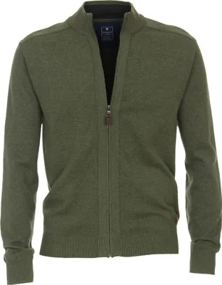 Produktbild von REDMOND Casual Herren Strickjacke Stehkragen Zipper Regular-Fit Olivgrün L