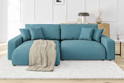 Produktbild von S-STYLE MÖBEL - Emma Ecksofa mit Schlaffunktion und Bettkasten in Cord-Stoff schöner Sitzkomfort, Ottomane links, B/T/H: 234 cm / 170 cm / 78 cm