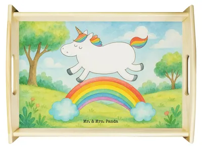 Produktbild von Mr. & Mrs. Panda betttablett Einhorn Regenbogen Design - Weiß - Geschenk, Unicorn, Dekotablett, Erwachsenwerden, Bett-Tablett, Sofa Tablett, Glitzer, Einhornpower, Deko