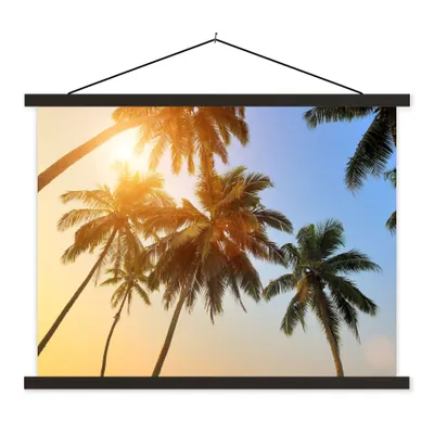 Produktbild von MuchoWow® Textilposter Palme - Sonne - Sommer - Tropisch 150x113 cm mit holzfarbenen Rahmen - Poster