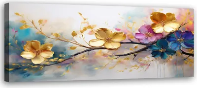 Produktbild von Leinwandbild Blühend Bunte Blumen Glamour 150x50 Feeby Gold bild für die wand bereit zum aufhängen