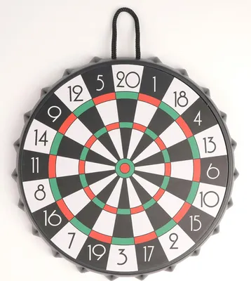 Produktbild von 12x Trinkspiel Kronkorken-Dart – Magnet-Dartboard Ø 24 cm mit 6 Kronkorken, Partyspiel zum Hängen oder Stellen