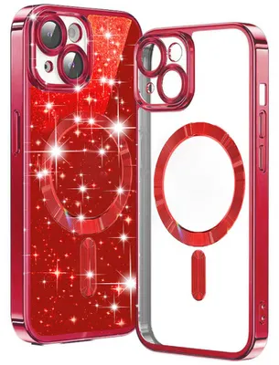 Produktbild von Techsuit Luxury Glitter Back Cover Hülle mit MagSafe für Apple iPhone 15 Plus - Rot
