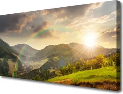 Produktbild von Tulup Leinwand-Bilder 100x50 Wandbild Canvas Kunstdruck Regenbogen Gebirge Landschaft