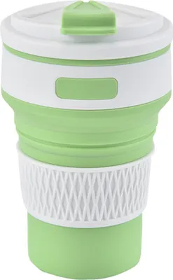 Produktbild von 350ml Grün Zusammenklappbare Silikon-Kaffeetasse, wiederverwendbar faltbare Tasse, Thermobecher auslaufsicher