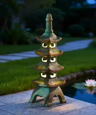 Productafbeelding van Sierpagode 40 cm - Tuinornament - Waterdicht - Hars - Solarverlichting - Zen tuin