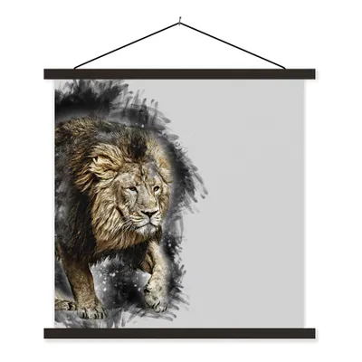 Produktbild von MuchoWow® Textilposter Löwe - Farbe - Schwarz - Weiß 90x90 cm mit schwarzem Rahmen - Magnetisches