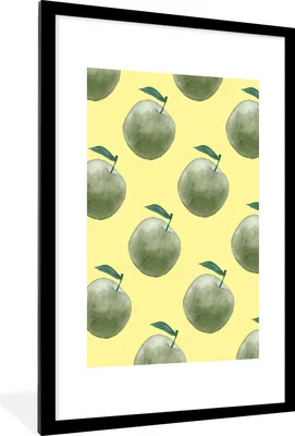 Produktbild von MuchoWow® Gerahmtes Poster Äpfel - Grün - Gelb 60x90 cm - Poster mit Schwarzem Bilderrahmen Wandposter Rahmen Foto Bilder - Dekoration - Wandposter Wohnzimmer - Hochwertig