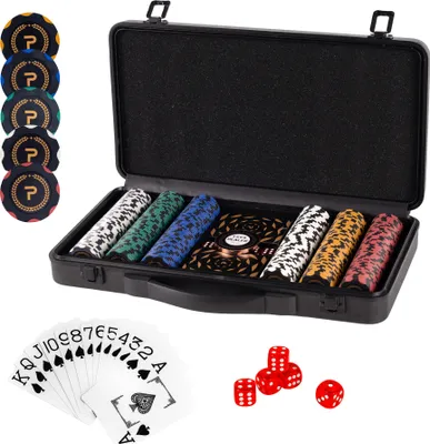 Produktbild von Homeguru Pokerkoffer Mit 300 Laserchips, Pokerset, Profi Deluxe Poker Komplettset, 12 G Chips, Dealer Button, 2 Pokerdecks, Schwarzer Aluminiumkoffer, Strategiespiel, Deluxe Set, Größe Wählbar, Gesche