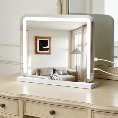 Produktbild von Schminkspiegel mit Beleuchtung, 35X25cm, Mit USB, Kleiner Hollywood Spiegel,3 Farbtemperaturen, Wandspiegel, Tischspiegel, mit Touchscreen-Steuerung