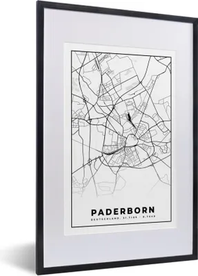 Produktbild von MuchoWow® Gerahmtes Poster Paderborn - Karte - Stadtplan 40x60 cm - Poster mit Schwarzem Bilderrahmen Wandposter Rahmen Foto Bilder - Poster in Rahmen