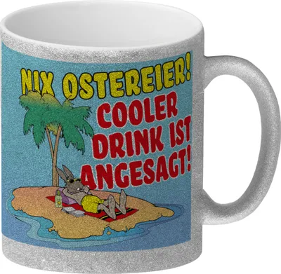 Produktbild von Osterhase im Urlaub Glitzer-Kaffeebecher mit Spruch