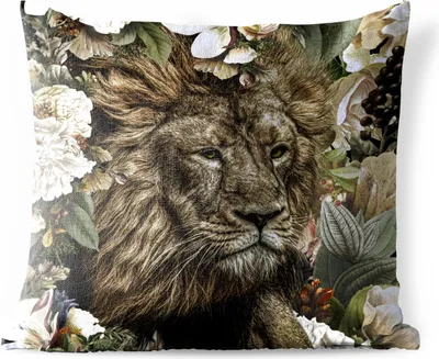 Produktbild von MuchoWow® Outdoor Kissen - Löwe - Blumen - Blatt - 40x40 cm - Wetterfest - Lounge Kissen - Kopfkissen - Interieur - Polster mit Bild