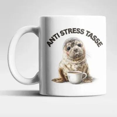Produktbild von Anti Stress Robbe Kaffeetasse Teetasse Tasse Geschenkidee 325 ml