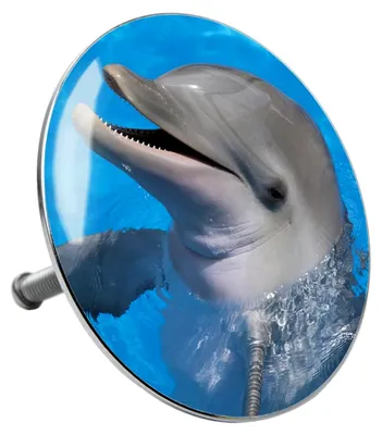 Produktbild von Badewannenstöpsel Delphin, Stöpsel für Badewannen mit vollständiger Abdeckung des Abflussbereichs, universell mit Motiv