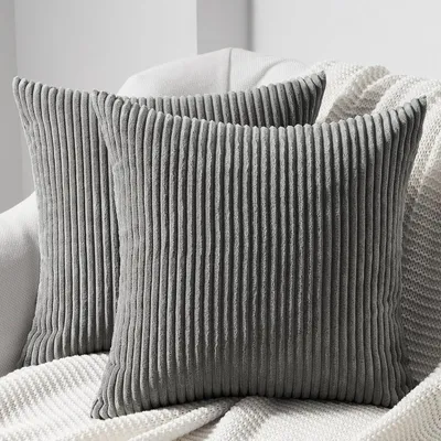 Zdjęcie produktu dla Zestaw 2 poszewek na poduszki, 65x65 cm, ciemnoszary, tkanina kordowa, wzór w paski