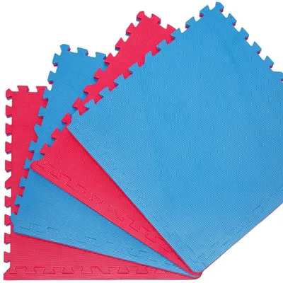 Produktbild von 4 Bodenmatten 63x63cm 2cm Puzzlematte Fitnessmatte Sportmatte Gymnastik Rot Blau