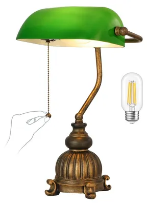 Produktbild von Retro Grüne Glasbanklampe mit LED, Schreibtischlampe für Zuhause und Büro