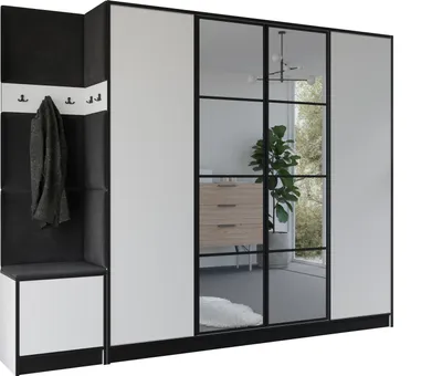 Image de KIER FURNITURE Armoire EDEN, armoire de chambre, penderie, armoire d'entrée, blanc et noir, 259,6 x 205 x 39 cm