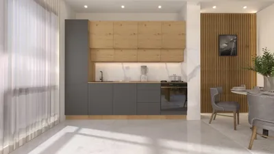 Produktbild von Küchenzeile – Küchenblock – Einbauküche – Singleküche – Nexa – KÜ-LN-006 – 300 cm – Woodline & Grau Matt Ohne Arbeitsplatte & Elektrogeräte
