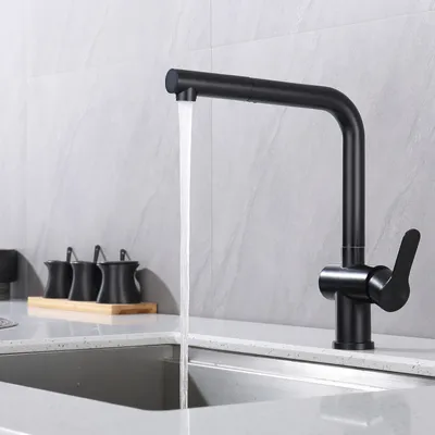 Produktbild von Homelody Küchenarmatur Schwarz Matt Edelstahl, Einhebel-Mischbatterie mit ausziehbarem Brausekopf, 360° drehbar, Hochdruck, Einloch-Deckmontage \u2013 H 320 mm, Auslauf 284 mm, Loch \u00d8 42 mm