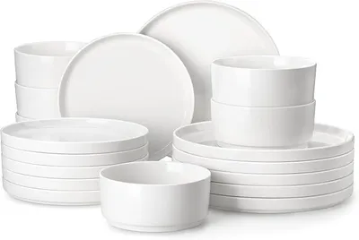 Imagen del producto de Juego de vajilla, 18 piezas, plato de porcelana blanco para 6 personas