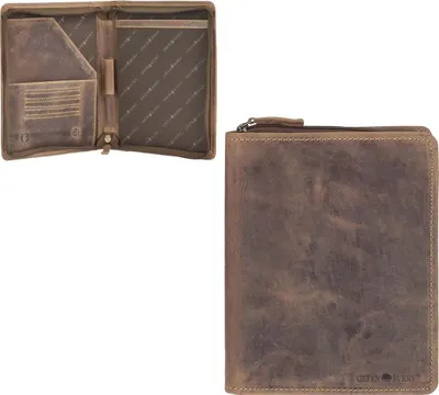 Produktbild von Greenburry Schreibmappe A5 Leder braun antik mit Reißverschluss 1633-25