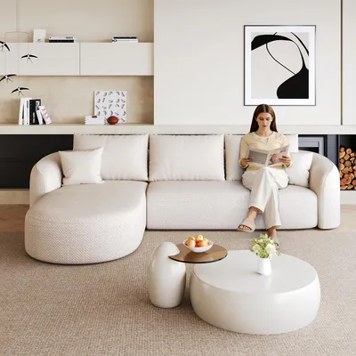 Produktbild von STILVORA Ecksofa mit Kompressionspolsterung, Modularsofa für Wohnzimmer und Schlafzimmer, Kompressionssofa ohne Montage, Weiß