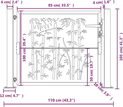 Imagen del producto de vidaXL Puerta de jardín, color antracita, 100x100 cm, acero, diseño de bambú