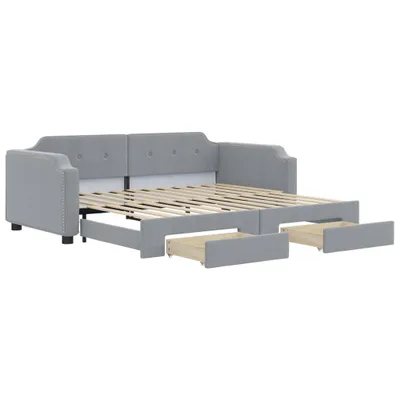 Zdjęcie produktu dla Sofa rozsuwana z szufladami, jasnoszara, 90x200 cm, tkanina