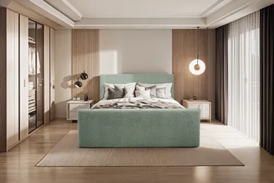 Produktbild von Kaiser Möbel Boxspringbett mit bettkasten und topper LAMM stoff Sven Grün 120x200 cm H2-Pocket