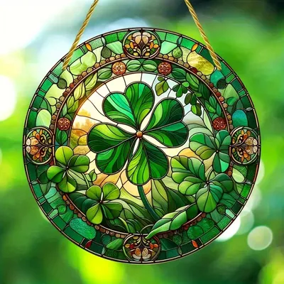 Produktbild von GKA Sonnenfänger Glücksklee bunt 15 cm Buntglas Lichtfänger Fensterbild Fenster Fensterschmuck Fensterdeko Klee