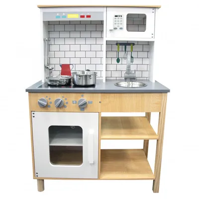 Immagine prodotto di 4iQ Play kitchen cucina in legno per bambini retro 54x30x89,5 cm con accessori