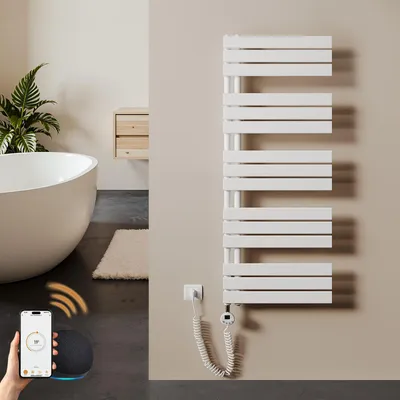 Produktbild von S'AFIELINA 1320×500mm Handtuchheizkörper Elektrisch, Badheizkörper Elektrisch mit Thermostat, WiFi, programmierbarem Timer, LCD-Anzeige, 800 W, Weiß