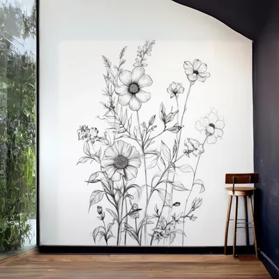 elegantes botanisches Motiv in Schwarz-Weiß – Decords Wandtattoo, Produktansicht 1