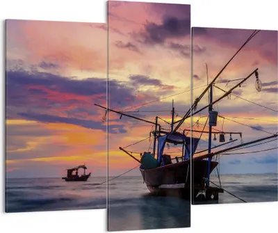 Produktbild von Bild auf Leinwand - Leinwandbild - 3 Teile - Asien Boot Kutter - 130x100cm - Wand Bild - Wanddeko - Wandbilder - Leinwanddruck - Bilder - Wanddekoration - Leinwand bilder - Wandbild - CB130x100-4144