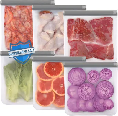 Produktbild von 6 Stück Gefrierbeutel Wiederverwendbar 11"*11" Wiederverschließbare Beutel für Lebensmittelbeutel, BPA Freie für Gemüse, Milch, Snacks, Fleisch