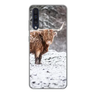 Produktbild von MuchoWow® Handyhülle Schutzhülle Hülle für Samsung Galaxy A50 Schottischer Highlander - Baum - Schnee Silikon Softcase Handy Hülle - Mobiltelefonhülle