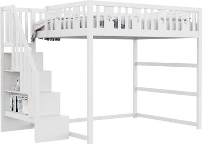 Produktbild von Fortuna Lai Etagenbett für Kinder 140*200 mit Treppe ,Hochbett aus Massivholz mit Sicherheitsgeländer, Stern- und Monddekoration.Weiß