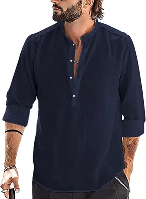Produktbild von Herrenhemd langarm, Baumwoll-Leinenmix, Casual Fit, Größe variabel, für Freizeit