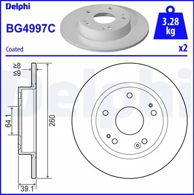 Produktbild von 2x DELPHI Bremsscheibe BG4997C für HONDA CIVIC X Schrägheck (FC_ FK) 39 2mm