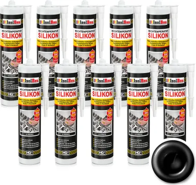 Produktbild von Isolbau Hochtemperatur Silikon, 10 x 300 ml Dichtmasse, Dichtstoff, Reparatur & Füllung von Rissen in Kaminen & Öfen, hochtemperaturbeständig bis + 350 °C