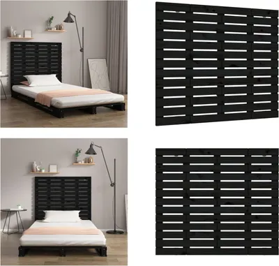 Produktbild von vidaXL Wand Kopfteil Schwarz 141x3x91,5 cm Massivholz Kiefer - Wand-Kopfteil - Wand-Kopfteile - Kopfteil - Bett-Kopfteil