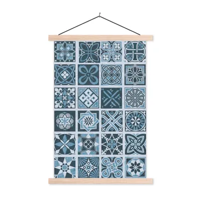 Produktbild von MuchoWow® Textilposter Blumen - Blau - Muster - Figuren 60x90 cm mit holzfarbenen Rahmen - Textil