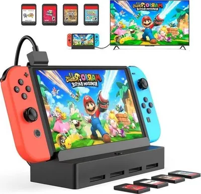 Image de Switch-Dock pour Nintendo Switch avec adaptateur TV OLED - Connexion 7 en 1 : HDMI, 4 emplacements pour cartes de jeu, port USB 3.0, support de base pour Switch