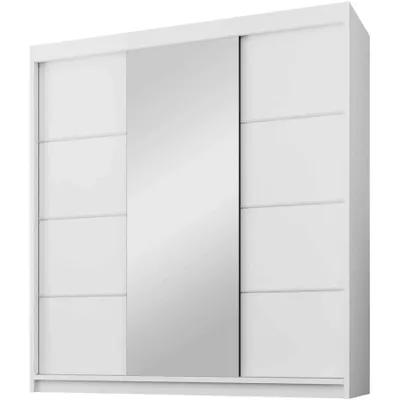 Produktbild von BEAUTYSOFA | Schiebetürenschrank MILO 200 cm mit Spiegel – Kleiderschrank Weiß, 3 Schiebetüren, 4 Schubladen, 2 Kleiderstangen