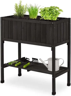 Immagine prodotto di Aiuola rialzata su piedini con telo e vano portaoggetti - 80 x 74 x 38 cm - legno di pino nero per giardino, balcone e terrazza