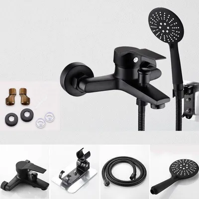 Produktbild von Badewannenarmatur mit Handbrause, schwarz, zur Wandmontage, Badezimmer-Handbrause, 3 Modi